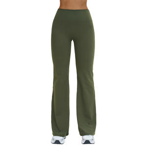 Pantalon de yoga évasé taille haute ECK4516, jambe large, sans couture, côtelé, coupe trompette, pour femme, idéal pour la course en extérieur et le sport - Product Image 1