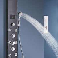 Panneau de douche mural en acier inoxydable, cascade noire, colonne de douche, ensemble de colonnes de douche à LED, Columna Ducha