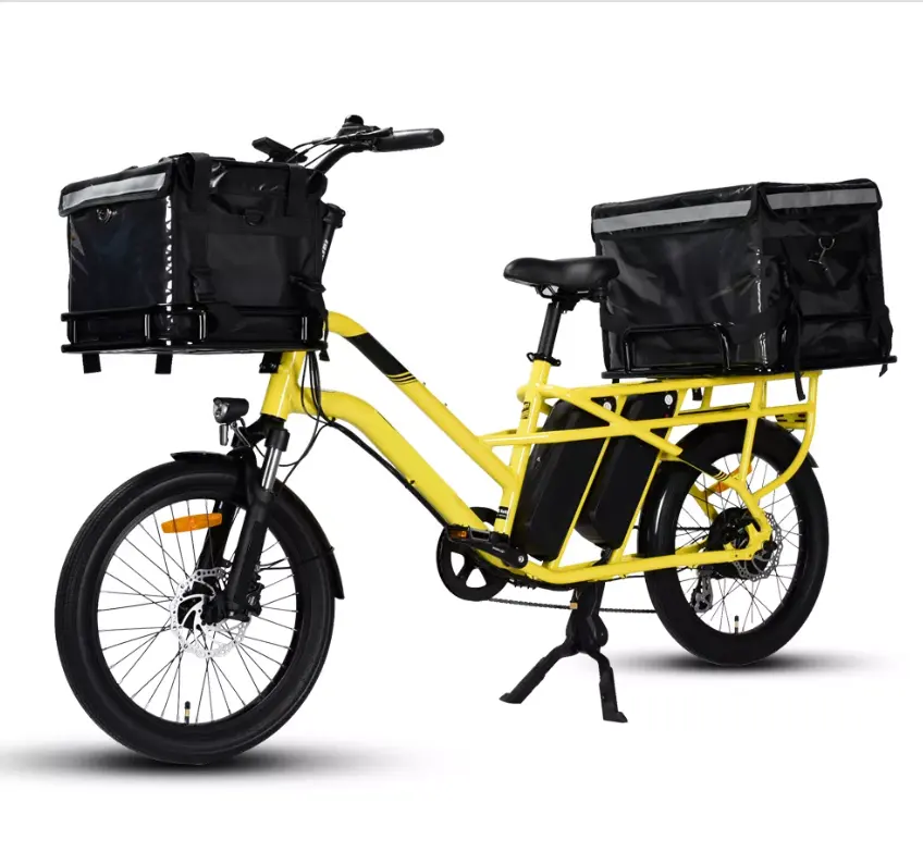 Bicicleta de carga eléctrica potente de 2 ruedas, 48V, 750W, 30ah, batería dual de largo alcance, bicicleta eléctrica de carga personalizada para entrega de alimentos