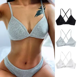 Mulheres sem fio Sexy Bra Girls Cor sólida Thin Cup Cross Back Triangle Bralette