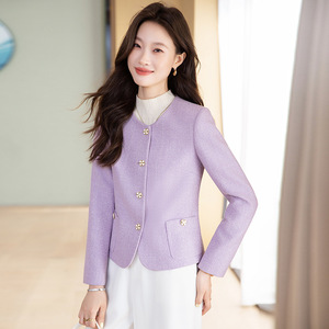 Light Purple Women's Blazer Long Sleeve Solid Color Polyester Anti-Wrinkle Spring Autumn Casual Suit Jacket - Product Image 1
