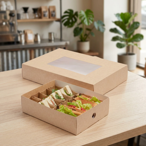 Boîtes alimentaires pliables écologiques en papier kraft avec fenêtre transparente pour sushis et nouilles, personnalisables avec fermeture magnétique - Product Image 3