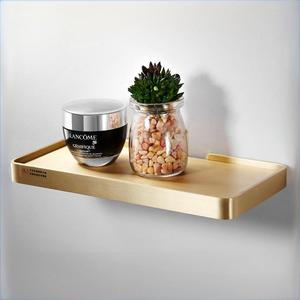 Étagère murale standard en laiton brossé massif, 1 niveau, dorée, pour rangement de miroir de salle de bain - Product Image 1