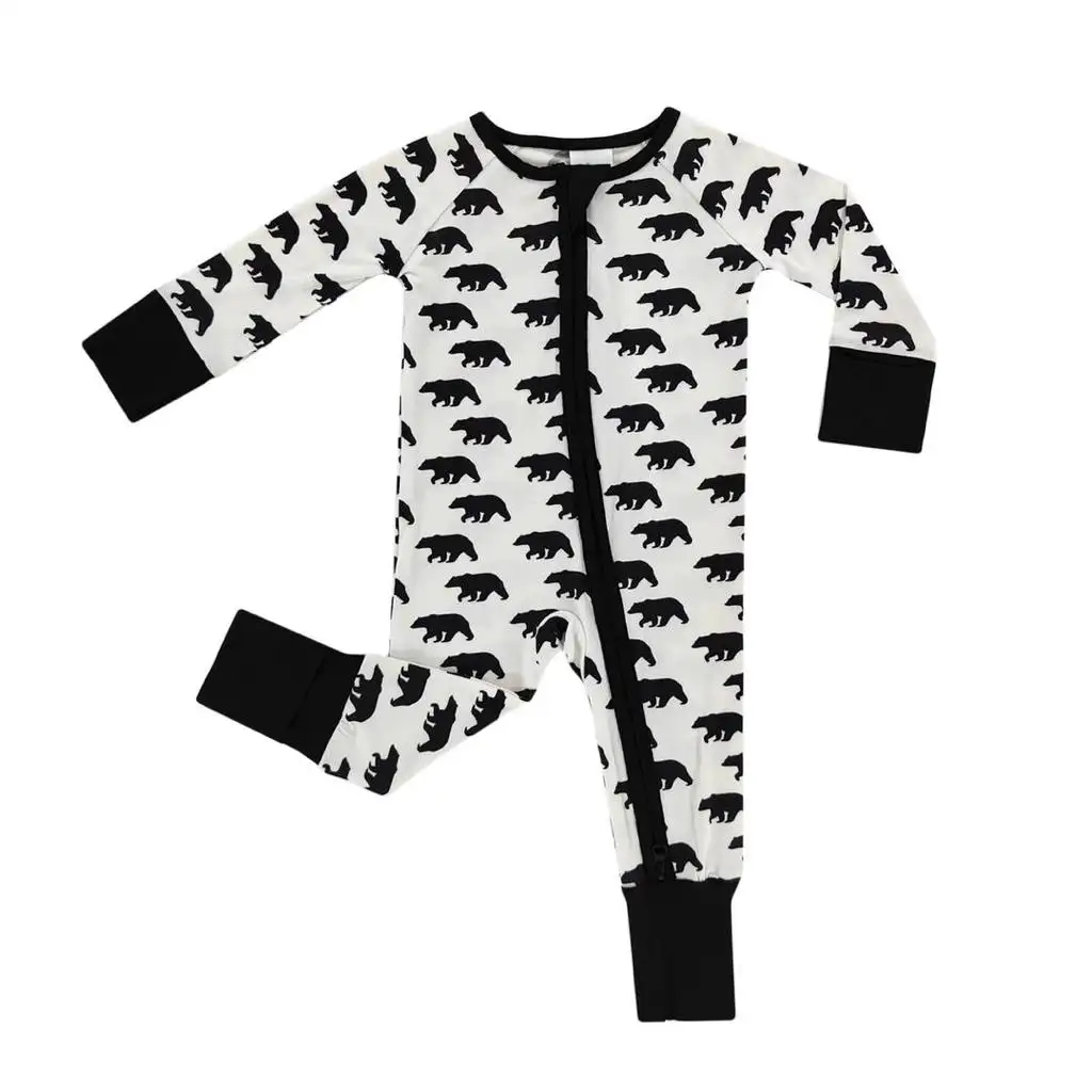 Custom Print Infant Pajamas Bamboo Spandex Bamboo Baby Zippys have convertible mittens and cuffs