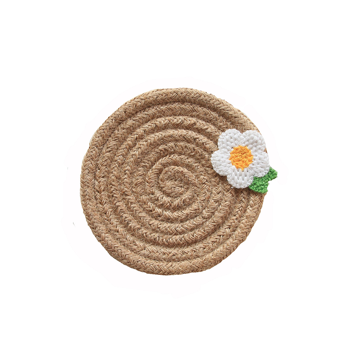 Alfombra de flores pequeñas de yute blanco