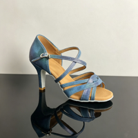 Chaussures de danse salsa et latine professionnelles pour femme, bleu paon, talon moyen, semelle souple, classiques, 5 brides, modèle basique