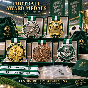 Médailles de récompense personnalisées pour le football, avec des designs de joueurs, de gardiens de but et d'équipes, pour les championnats de club, avec rubans personnalisés OEM - Product Image 2