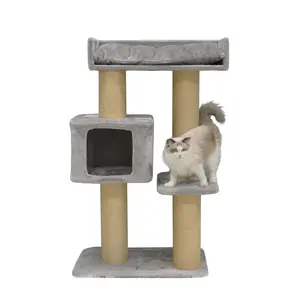 Porta árvore de madeira para gatos, porta-arranhões para gatos, torre de árvore, suporte caseiro de madeira para gatos