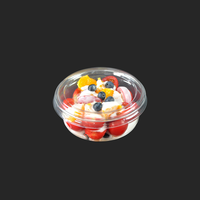 Fabrieksleverancier van 8oz 117mm ronde, transparante plastic PET schaaltjes voor salade, fruit, groenten, noten en andere delicatessen, met deksel.