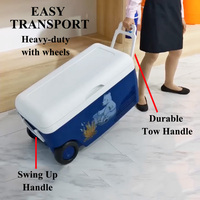 Glacière isotherme de 60 L, grande, non électrique, bleue, en PP sans BPA, avec poignée et grandes roues pour le camping, personnalisable pour les canettes
