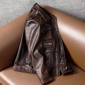 <span class=keywords><strong>Veste</strong></span> en cuir véritable marron vintage TONGYANG pour homme, cuir <span class=keywords><strong>de</strong></span> vache naturel, manteau <span class=keywords><strong>de</strong></span> haute qualité, style <span class=keywords><strong>chasse</strong></span>, grande <span class=keywords><strong>taille</strong></span> 8XL - Product Image 3