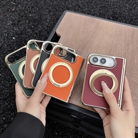 Étui de protection pour téléphone portable en cuir PU avec support anneau et charnière pour iPhone Duo