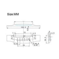Premium Ebony Bridge 152.5MM Acoustic Guitar Bridge for 6 String Acoustic Guitar Replacement Part