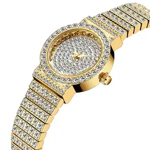 ユニークな製品高級ブランドダイヤモンド時計女性防水アナログ18Kゴールドクラシックアイスアウトウォッチ