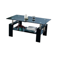 Nouvelle conception 2026, quantité minimale de commande 50 pièces, table basse rectangulaire noire moderne 2026 avec pieds en bois et plateau en verre pour salon, table à thé