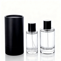 Flacon de parfum en verre de luxe transparent avec pulvérisateur à pompe, disponible en 25ml, 50ml, 100ml, coffret cadeau de haute qualité, marquage à chaud