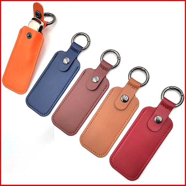 Custom Logo PU Leather USB Flash Drive Case Portable USB Flash Disk Protective Case Anti-Loss USB Pouch With Key Ring