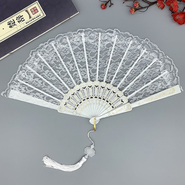 Handmade 23cm Lace Hand Fan Custom Vintage Chinese Fabric Floral Silk Flower Printing Hand Fan