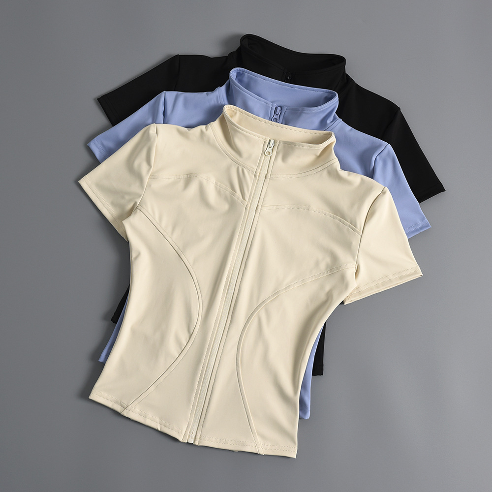 New Summer New Naked Nine Quarter Sleeve Zipper Sweat-Wicking Spandex/Polyester Fitness Women's Riding Outdoor Sports Yoga Top