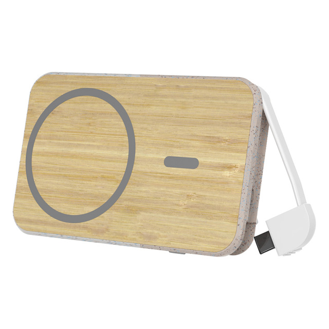 Wheat Straw & Bamboo Wireless Power Bank Folding Bracket 5V2A with 10W Output Built-In Type-C Magnetic Suction