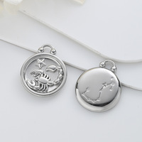 Pendentif Disque Horoscope Plaqué Or 18K, Charm Astrologique Gaufré Vintage, Collier Commémoratif Anniversaire, Accessoires Bijoux Femme
