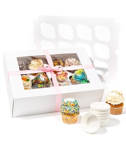 Wedding white cupcake boxes 12 and 6 holes paper mini cup cake boxes with window