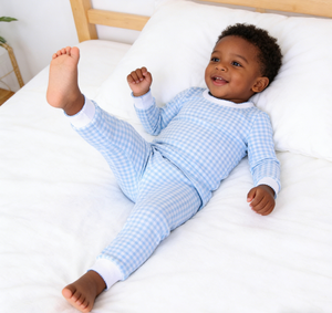 Ensemble de pyjamas en vichy bleu pour bébés garçons, mode de Pâques, vêtements de nuit pour enfants personnalisés - Product Image 1