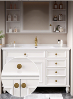 Ensemble de meubles de salle de bain en chêne de style américain, avec lavabo intégré en céramique, meuble-lavabo en bois massif avec vasque