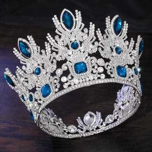 Couronne de mariée en alliage de mode étincelante plaquée argent avec strass, style baroque, pour défilé, mariage, fiançailles, anniversaire - Product Image 5