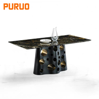 Table à manger transformable Puruo de luxe, base en acier noir, élégante et moderne, pour la maison, l'appartement, meubles multifonctionnels