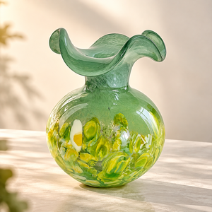 Jarrón de Vidrio <span class=keywords><strong>Verde</strong></span> Hecho a Mano con Borde Ondulado, Jarrón de Vidrio Artístico para Flores, Decoración de Mesa para el Hogar - Product Image 6