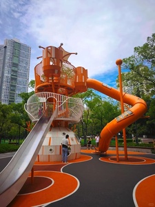 Attrezzature per Parco Giochi all'Aperto a Tema Spaziale Personalizzate, Sport e Ricreazione, Strutture in Metallo, Doppio Scivolo in Acciaio Inox a Forma di Razzo - Product Image 4