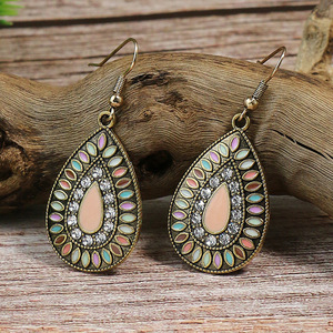 Boucles d'oreilles bohèmes goutte d'eau en alliage plaqué bronze antique avec serti clos, bijoux de fête pour femme - Product Image 3