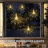 Guirlande lumineuse féerique de Noël et de la Saint-Valentin pour l'extérieur, 124 LED, lunes et étoiles, blanc chaud, IP44, étanche, 61 m, décoration de patio/fenêtre