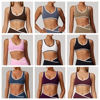Soutien-gorge de sport pour femme à maintien élevé, antichoc, dos en V, bretelles larges, color-block, col en V, pour la course, avec designs personnalisés, style vêtements de sport et sous-vêtements