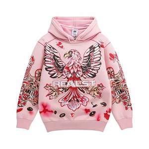 Sweat à capuche pour homme en coton 100% de haute qualité 500GSM, lavé, hiver, uni, surdimensionné, vintage, motif de dessin animé, impression numérique - Product Image 1