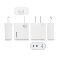 Chargeurs de téléphone intelligents multi USB type C PD 3.0 40W 5V/2A, charge rapide super rapide, deux prises, chargeur mural rapide
