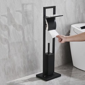2025 nouveau Design <span class=keywords><strong>noir</strong></span> mat porte-<span class=keywords><strong>papier</strong></span> hygiénique autoportant Construction en métal avec brosse intégrée <span class=keywords><strong>et</strong></span> porte-rouleau de rechange - Product Image 1