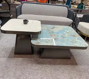 JS T091 mobili da tavolo per soggiorno piano in pietra sinterizzata tavolino centrale set tavolino quadrato Base in acciaio inossidabile