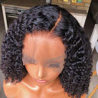 Perruques Courtes Bob Frisées Kinky Pas Chères en Cheveux Humains Naturels Brésiliens Non Traités avec Dentelle Frontale HD pour Femmes Noires