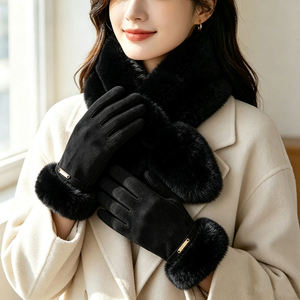 Wholesale Winter Warm <b>Gloves</b> Low MOQ Touchscreen Faux Fur Cuff Thermal Soft Touch <b>Driving</b> <b>Gloves</b> for <b>Women</b> - Product Image 1