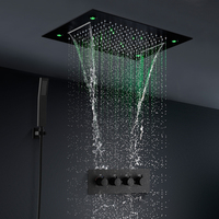 Ensemble de douche intelligent thermostatique moderne noir mat en SUS304 avec LED, pluie et cascade pour salle de bain