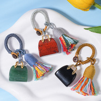 Porte-clés en forme de sac à main en améthyste naturelle, pierres de guérison Reiki, breloque étanche, décoration populaire