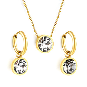 Parure de bijoux en cristal plaqué or pour femme, boucles d'oreilles et collier à strass ronds, pour usage quotidien, sertissage clos - Product Image 5