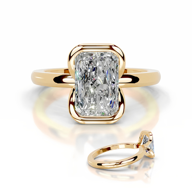Abiding Custom 9K 10K 14K Pure Gold Bezel Setting 2CT Radiant 6x8mm Diamond D Color Solitaire Finger Ring for Wedding Engagement