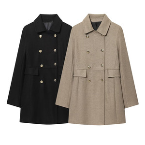 <strong>Women</strong> Double Breasted Gold Button Wool Blend <strong>Peacoat</strong> Lapel Collar Mid Length Warm Winter Outerwear Coat - Product Image 5