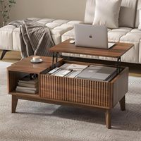 Table basse relevable de style américain moderne avec compartiments de rangement, en bois, pour salon