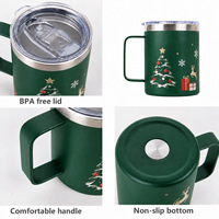 Série de tasses à café en acier inoxydable 304 à double paroi avec couvercle et poignée, personnalisables avec logo de Noël, pour cadeaux de Noël