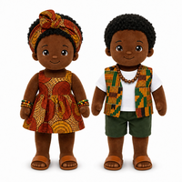 Poupées en peluche en polyester de 16 pouces pour garçons et filles, ensemble avec robe Ankara et gilet Kente, personnalisables, jouets doux noirs pour tout-petits