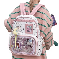 Sac à dos transparent 2D en tissu Oxford pour jeunes filles du collège/lycée, avec imprimé étoiles et emplacement pour badges, doublure en nylon